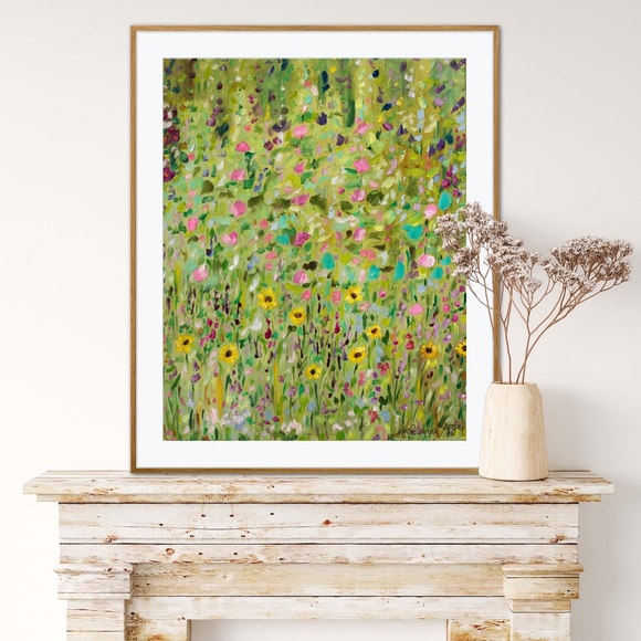 Flower Garden Wild Free Art Print Abstract floral whimsy cottagecore fairy decor - Picture 3 of 7